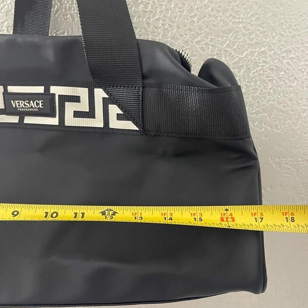 NWT Versace black nylon duffle bag with white Greek key pattern